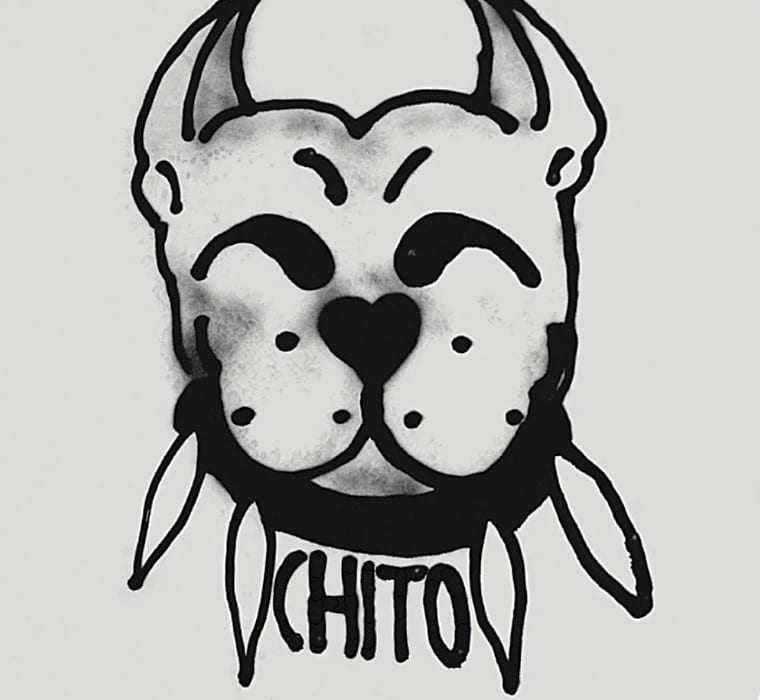 Blockchain for Luxury brand: Givenchy's NFT. Head of a dog depicted in black and white. With the writing below "Chito"