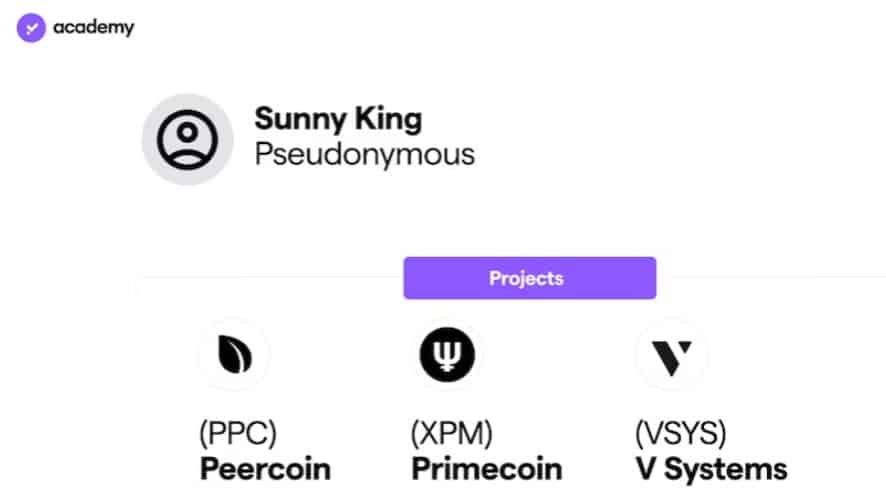 scheme of projects by Sunny King (inventor of Proof of stake) which are: PPC, XPM, VSYS.