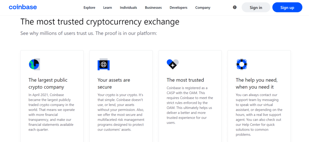 coinbase's homepage
