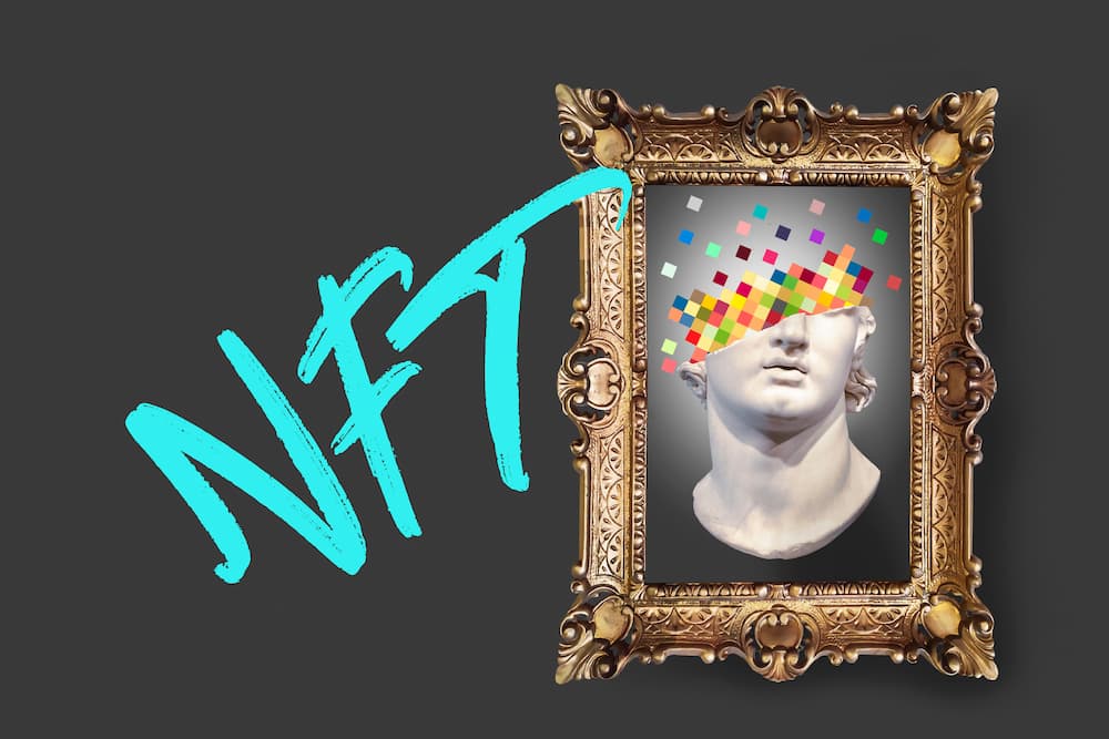 Esempio di NFT, quadro che ritrae un volto che si trasforma in pixel colorati